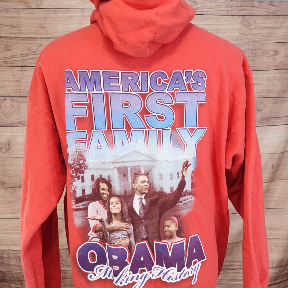 VTG BARACK OBAMA AMERICA'S FIRST FAMILY‎ PULLOVER HOODIE SIZE L LARGE 00s Y2K